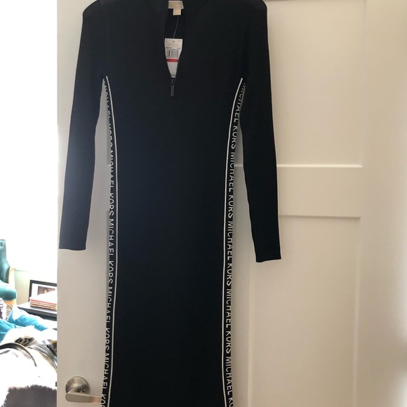 Michael Kors Logo Tape Ribbed Knit Zip 